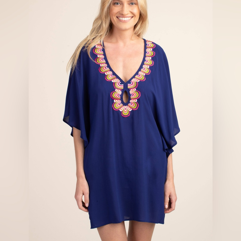 Nwt Trina Turk Rainbow Swirl Swimsuit Tunic Coverup Ultramarine Blue Sz Medium